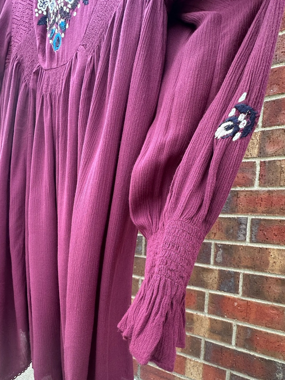 Free People Plum Dress FloralEmbroidered BOHO Artsy Cottagecore Babydoll Lined - Picture 13 of 17